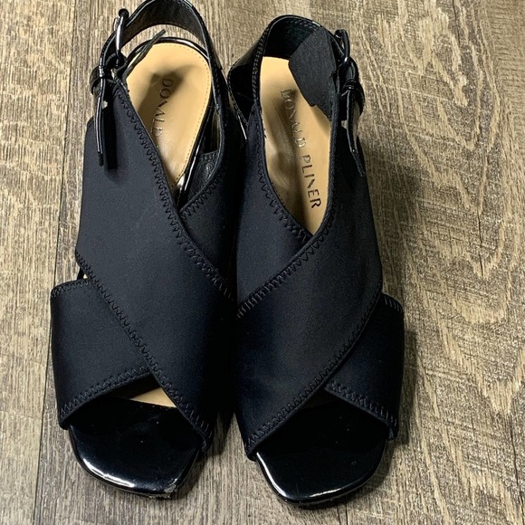 Donald Pliner Pyper Pump Heels Womens Size 8M Black Fabric‎ Chunky Croc Heels - Picture 3 of 11